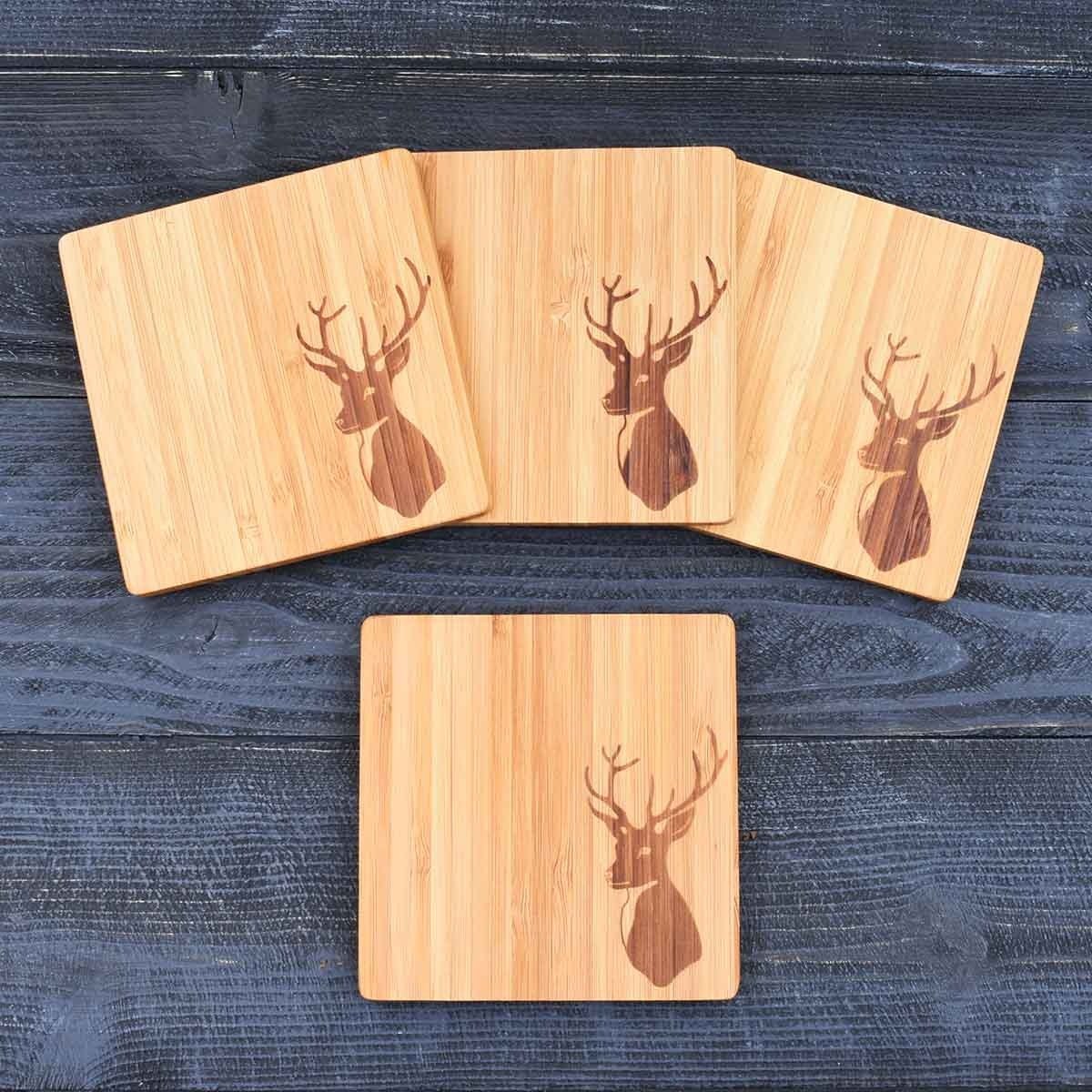 bamboo wooden coasters with stags head print