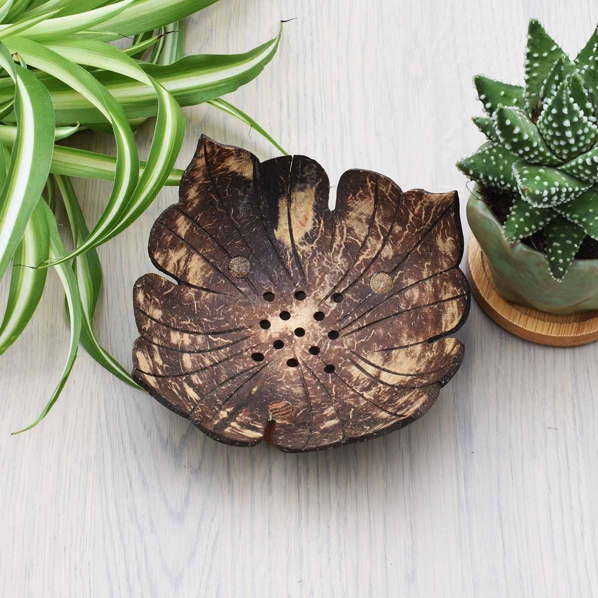 coconut shell soap dish flower design