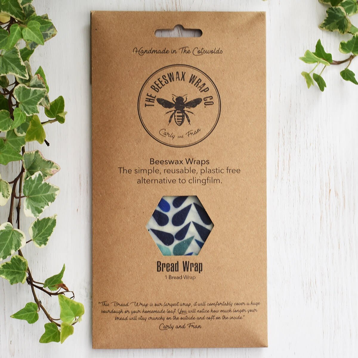 bread pack beeswax wrap blue drops