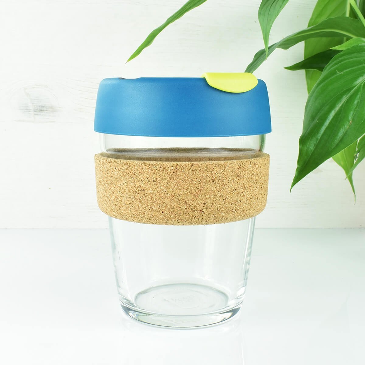 reusable glass coffee keepcup blue 12oz