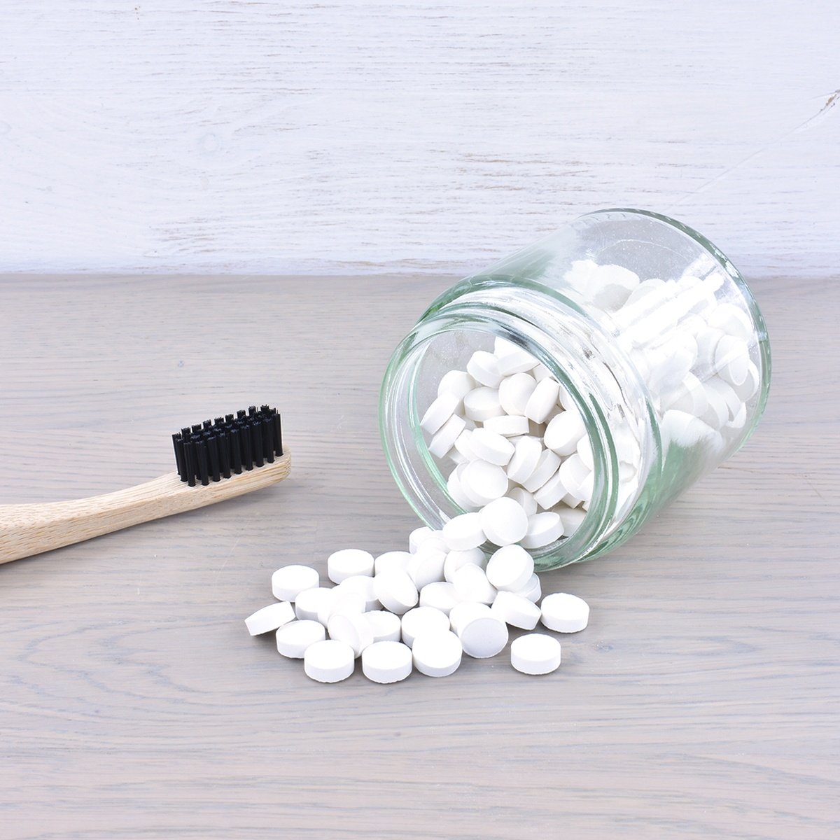jar of 180 toothpaste tablets denttabs fluoride open