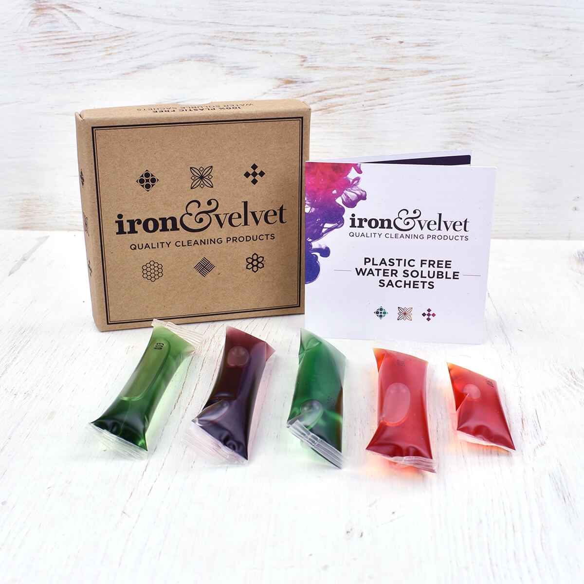 plastic free cleaning sachet box iron and velvet