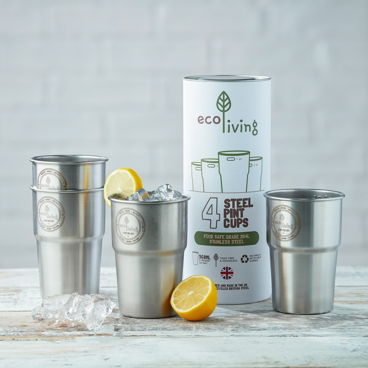 Eco Living Stainless Steel Pint Cups 4 Pack