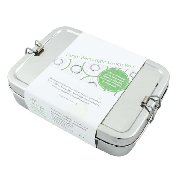 A Slice of Green Large Stainless Steel Lunch Box with Mini Container Inside A Cardboard Sleeve