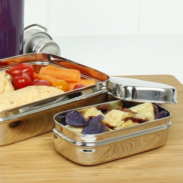 Close up of A Slice of Green Large Stainless Steel Lunch Box with Mini Container