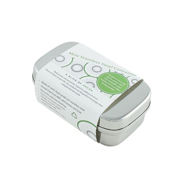 A Slice of Green Stainless Steel Mini Food Container In Packaging