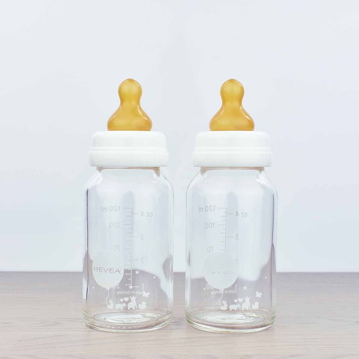 Hevea Glass Baby Bottle With Natural Rubber Nipple Set 120ml