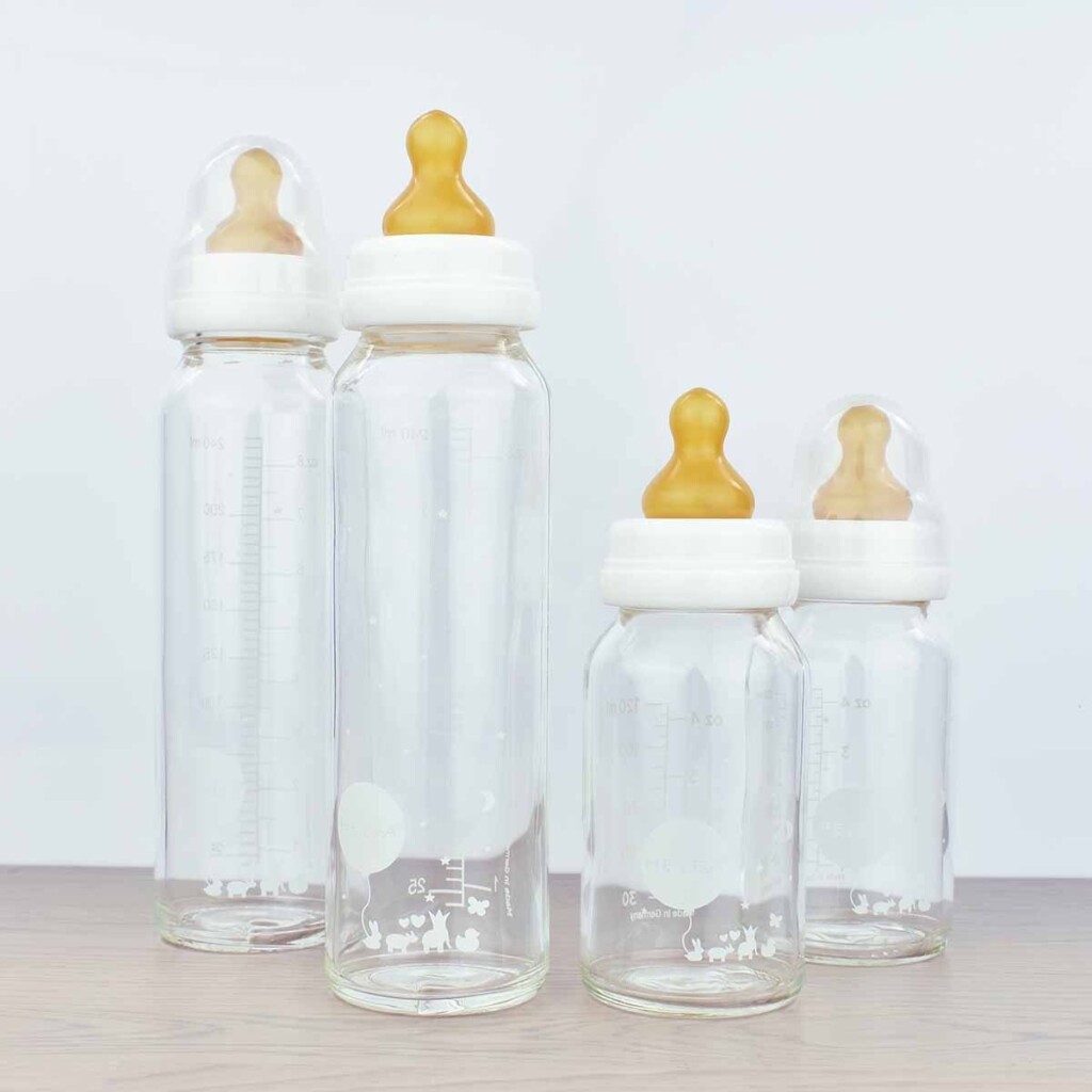 Hevea Glass Baby Bottle With Natural Rubber Nipple 2 Set