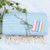 Ebb Flow Cornwall Blue Turkish Towel Quick Dry Hammam Towel Tied Up With Label