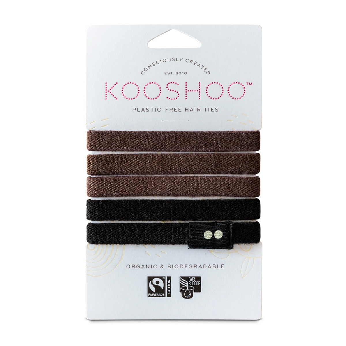 Kooshoo Brown/Black Organic Plastic-free Hair Ties - 5 Pack