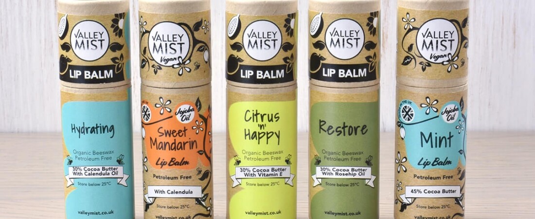 Selection of Valley Mist lip balms in different flavours