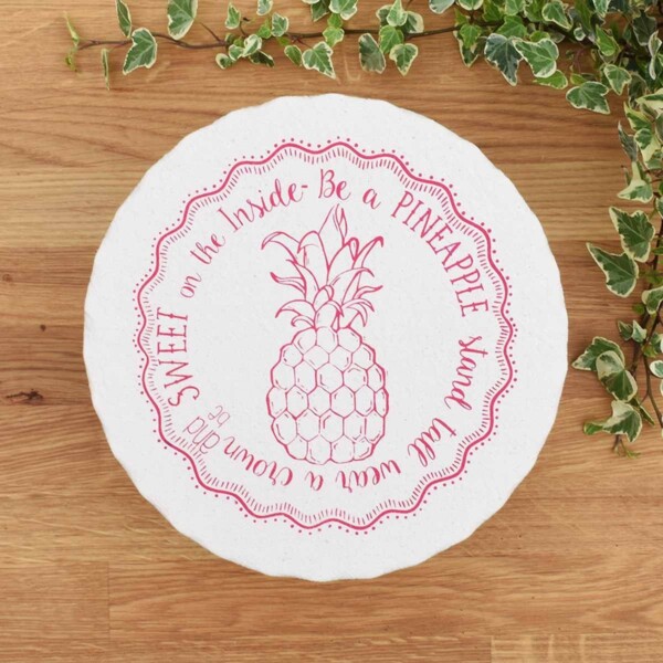 Your Green Kitchen Edgy Moose Medium Cotton Bowl Cover Pink Pineapple Print