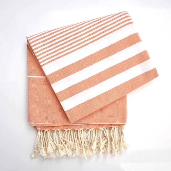 Ebb Flow Cornwall Orange Turkish Towel Quick Dry Chappie Hammam Towel Unfolded