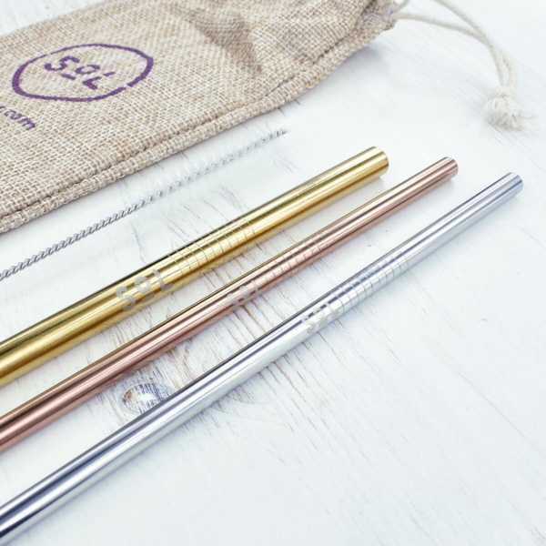SoL Stainless Steel Straws With Cleaner & Travel Bag Close Up