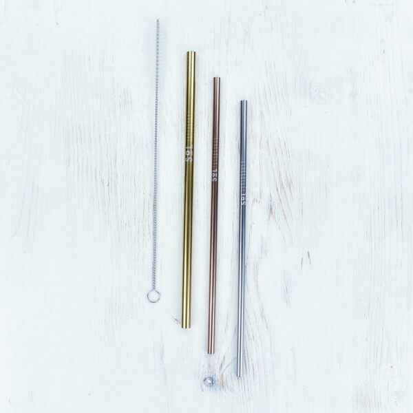 SoL Rose Gold, Silver & Gold Stainless Steel Straws With Brush Cleaner