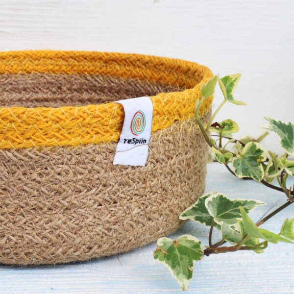 ReSpiin Small Yellow Jute Basket Close Up