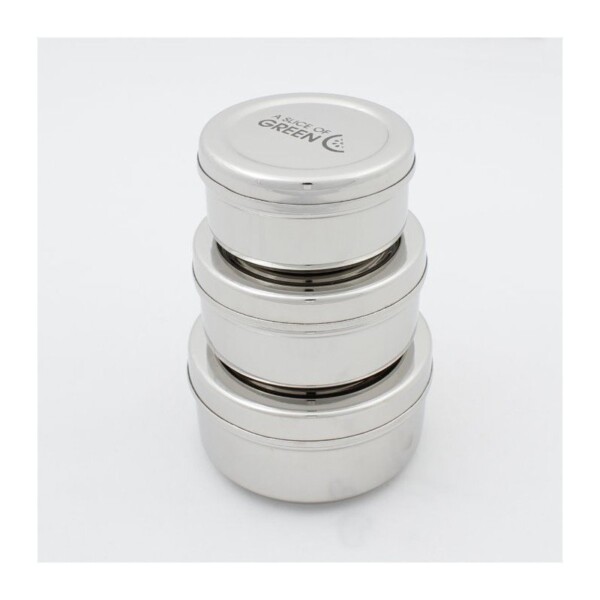 A Slice of Green Set Of 3 Stainless Steel Round Mini Food Containers Stacked