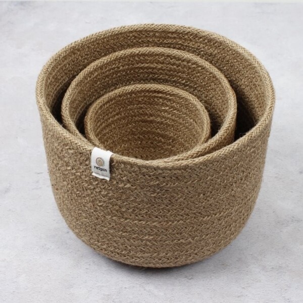 ReSpiin Tall Jute Basket Set Stacked