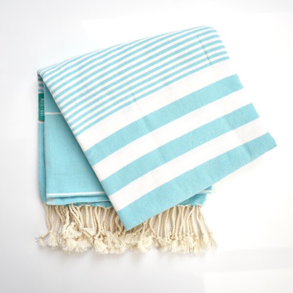 Ebb Flow Cornwall Turquoise Turkish Towel Quick Dry Chappie Hammam Towel Unfolded