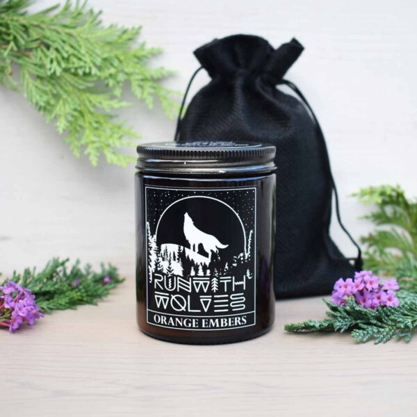 Run With Wolves Orange Embers Soy Wax Candle With Bag