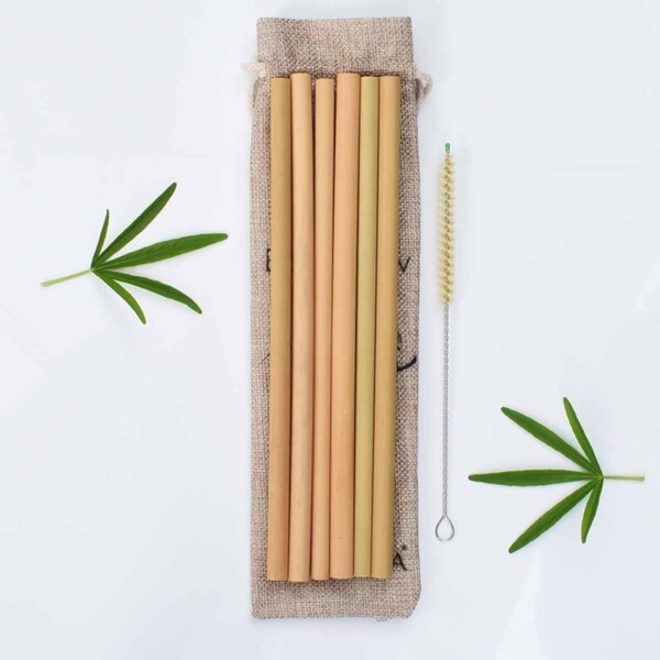 Bunkoza Reusable Bamboo Straws - 6 Pack & Natural Sisal Cleaner