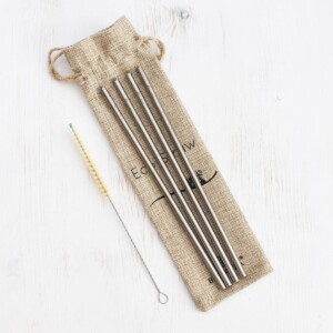Bunkoza Stainless Steel Straws Straight With Sisal Cleaning Brush & Jute Travel Bag