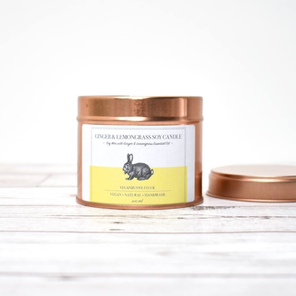 Vegan Bunny Ginger With Lemongrass Soy Wax Candle Open