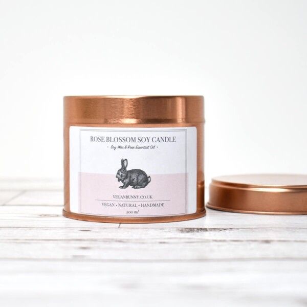 Vegan Bunny Rose Blossom Soy Wax Candle Open