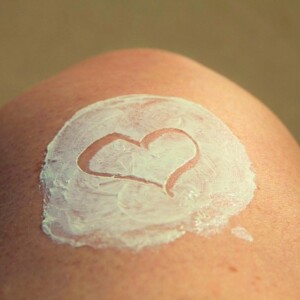 heart shape drawn into sun cream