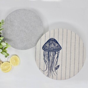 Your Green Kitchen Set of 2 Jellyfish & Striped Bowl Covers
