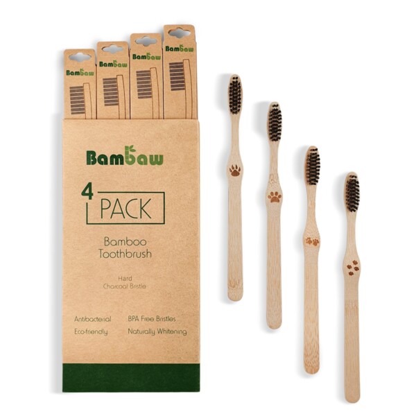 Bamboo Toothbrush Hard Bristles - 4 Pack