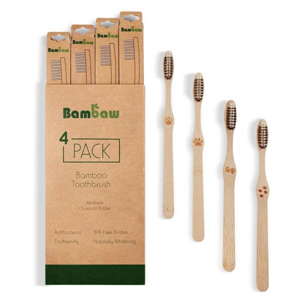 Bamboo Toothbrush Medium Bristles - 4 Pack