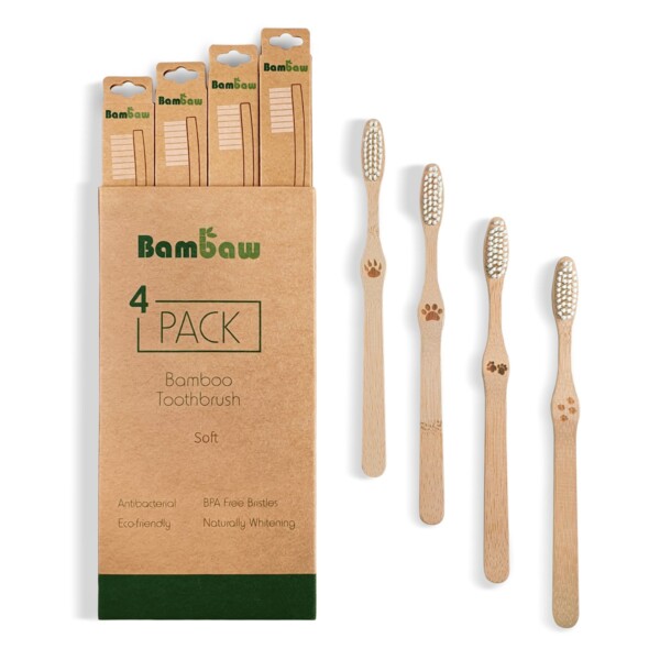 Bamboo Toothbrush Soft Bristles - 4 Pack
