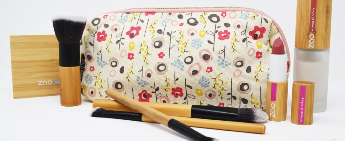 Keep Leaf Bloom Print Organic Cotton Make Up Bag With Makeup & Brushes