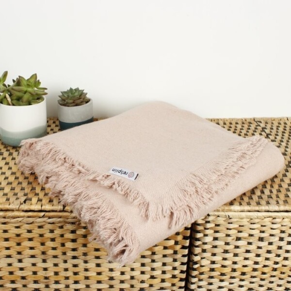 ReSpiin Recycled Wool Throw with Fringe Dusty Pink Unfolded
