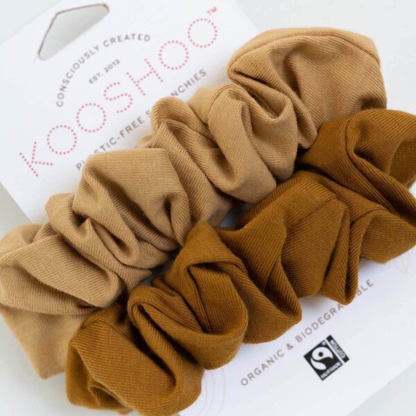 KooShoo Set of 2 Organic Cotton Gold And Sand Coloured Hair Scrunchies
