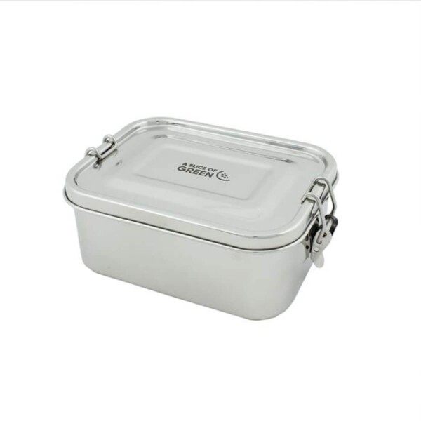 A Slice of Green Deep Rectangle Leak Resistant Stainless Steel Lunch Box With Lid Closed