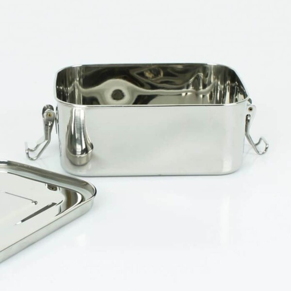 A Slice of Green Deep Rectangle Leak Resistant Stainless Steel Lunch Box With Lid Open