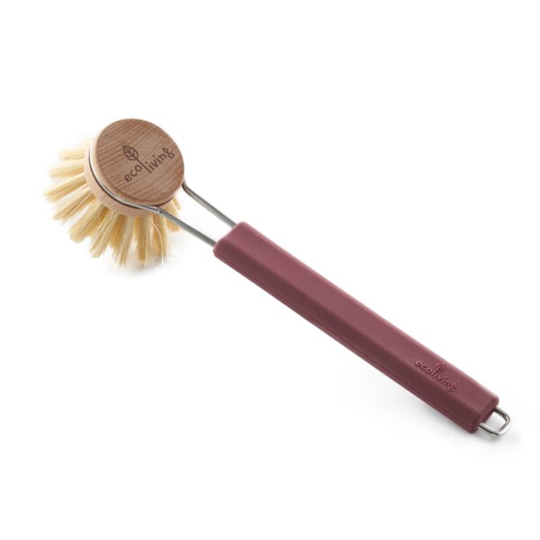 Eco Living Plant Bristle Burgundy Dish Brush with Silicone Handle