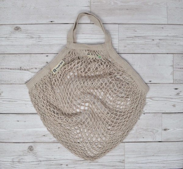 Turtle Bags Grey Short Handle Organic Cotton String Bag