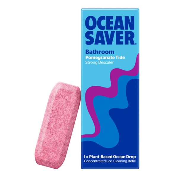 ocean saver, Cleaning Drop, bathroom cleaner, Pomegranate Tide , biodegradable, plant-based, eco-friendly, cleaner refills, household cleaning, water soluble sachets,