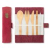 Bambaw Bamboo Cutlery Set In A Berry Coloured Cotton Roll Up Pouch