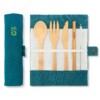 Bambaw Bamboo Cutlery Set In A Lagoon Coloured Cotton Roll Up Pouch