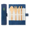 Bambaw Bamboo Cutlery Set In A Ocean Coloured Cotton Roll Up Pouch