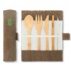 Bambaw Bamboo Cutlery Set In A Olive Coloured Cotton Roll Up Pouch