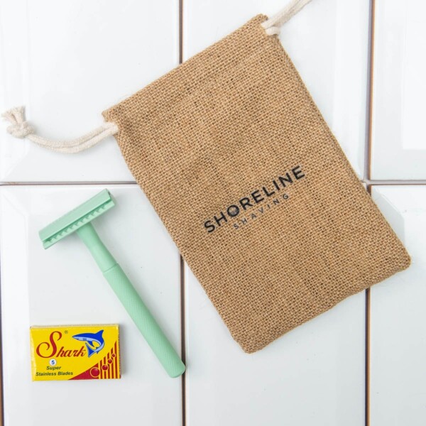 Shoreline Shaving Mint Green Safety Razor in Hessian Bag