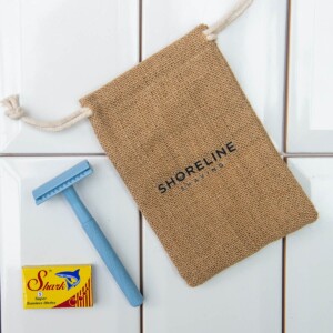 Shoreline Shaving Pale Blue Safety Razor in Hessian Bag