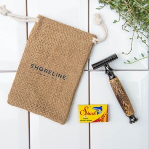 Shoreline Shaving Storm Grey Bamboo Razor with Hessian Travel Bag