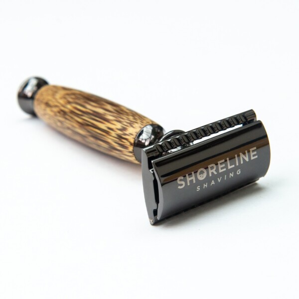 Shoreline Shaving Storm Grey Bamboo Razor with Hessian Travel Bag