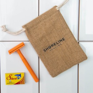 Shoreline Shaving Vivid Orange Safety Razor in Hessian Bag